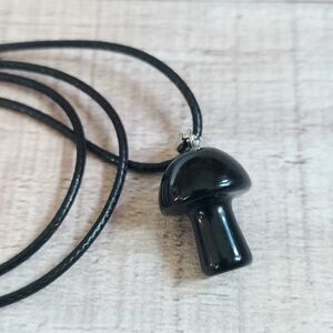 Black Onyx  Mushroom Necklace Natural Stone Pendant